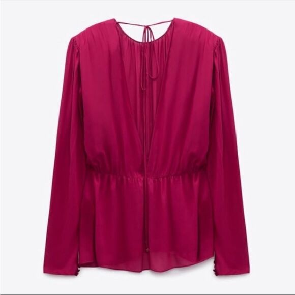 NWT Zara Semi Sheer Open Back Blouse Fuchsia Medium - Picture 3 of 12